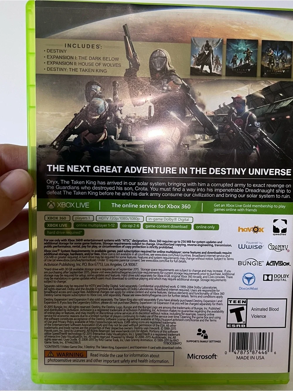 Xbox 360 Game Destiny The Taken King Legendary Edition Case & Cover Tested Works